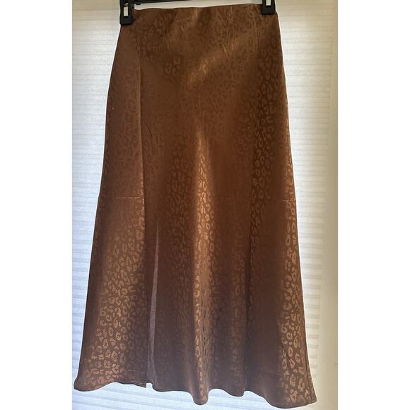 Blue Rain Francesca’s Brown Cheetah Silk Midi Skirt Xsmall Casual Career preppy - Picture 5 of 7
